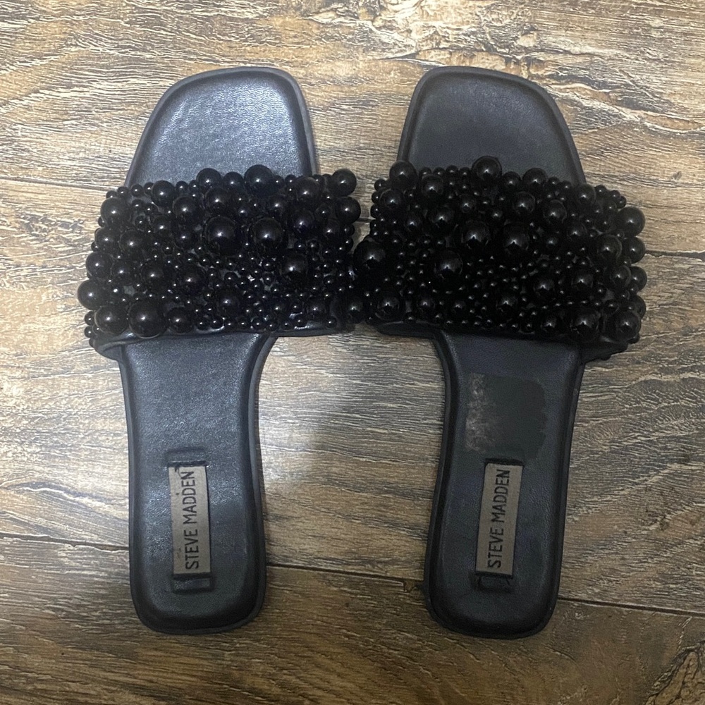 Steve Madden Black Beaded Sandals